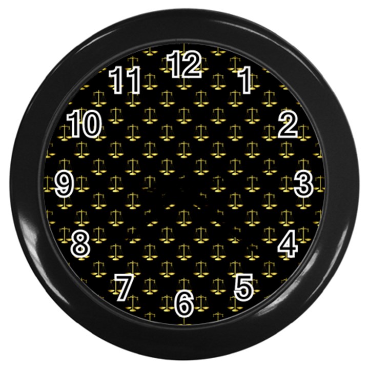 Gold Scales Of Justice on Black Repeat Pattern All Over Print  Wall Clocks (Black)