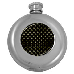 Gold Scales Of Justice On Black Repeat Pattern All Over Print  Round Hip Flask (5 Oz) by PodArtist