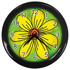 Flower Cartoon Painting Painted Wall Clocks (black) by Celenk