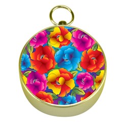 Neon Colored Floral Pattern Gold Compasses by allthingseveryone