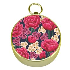 Pink Roses And Daisies Gold Compasses by allthingseveryone