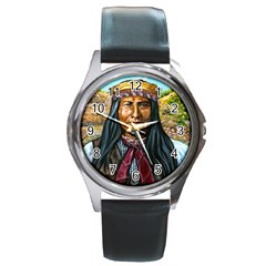 Apache Tribe Warrior Chiricahua Apache Tribe Round Metal Watch by allthingseveryone