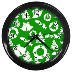 Green White Backdrop Background Card Christmas Wall Clocks (black) by Celenk