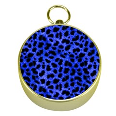 Blue Cheetah Print  Gold Compasses by allthingseveryone