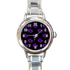 Purple Pisces On Black Background Round Italian Charm Watch by allthingseveryone