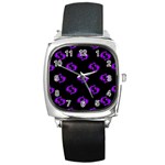 Purple Pisces On Black Background Square Metal Watch Front