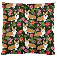 Welsh Corgi Hawaiian Pattern Florals Tropical Summer Dog Large Cushion Case (one Side) by Celenk