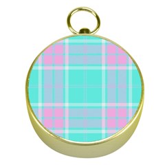 Blue And Pink Pastel Plaid Gold Compasses by allthingseveryone