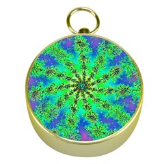 Green Psychedelic Starburst Fractal Gold Compasses by allthingseveryone