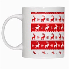 Knitted Red White Reindeers White Mugs by patternstudio