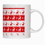 Knitted Red White Reindeers White Mugs Right