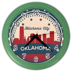 Oklahoma City Retro Skyline Color Wall Clocks by Bigfootshirtshop