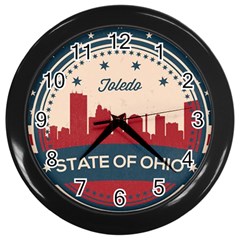 Retro Toledo Skyline Wall Clocks (black) by Bigfootshirtshop