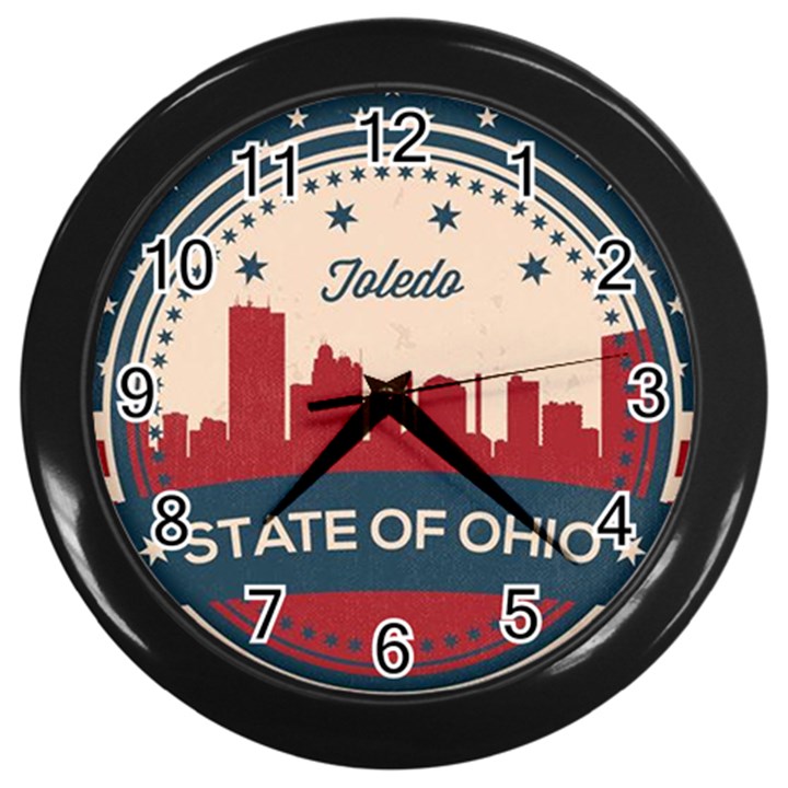 Retro Toledo Skyline Wall Clocks (Black)