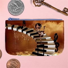 Cute Little Girl Dancing On A Piano Large Coin Purse by FantasyWorld7