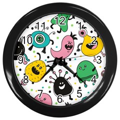 Cute And Fun Monsters Pattern Wall Clocks (black) by Bigfootshirtshop