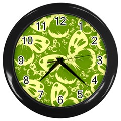 Pale Green Butterflies Pattern Wall Clocks (black) by Bigfootshirtshop