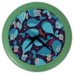 Blue Whale Pattern Color Wall Clocks by Bigfootshirtshop