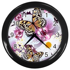 Butterflies With White And Purple Flowers  Wall Clocks (black) by Bigfootshirtshop