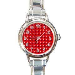 Patriotic Red White Blue Usa Round Italian Charm Watch by Celenk