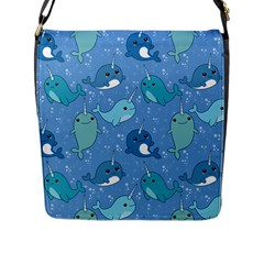 Cute Narwhal Pattern Flap Messenger Bag (l)  by Bigfootshirtshop