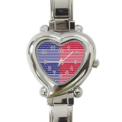 American Flag Patriot Red White Heart Italian Charm Watch by Celenk