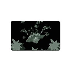 Surfboard With Dolphin, Flowers, Palm And Turtle Magnet (name Card) by FantasyWorld7