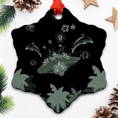 Surfboard With Dolphin, Flowers, Palm And Turtle Ornament (snowflake) by FantasyWorld7