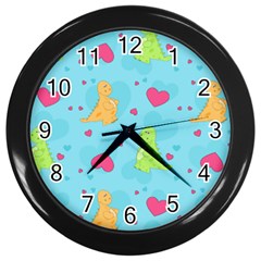 Dinosaur Love Pattern Wall Clocks (black) by Bigfootshirtshop