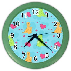 Dinosaur Love Pattern Color Wall Clocks by Bigfootshirtshop