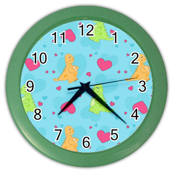 Dinosaur Love Pattern Color Wall Clocks