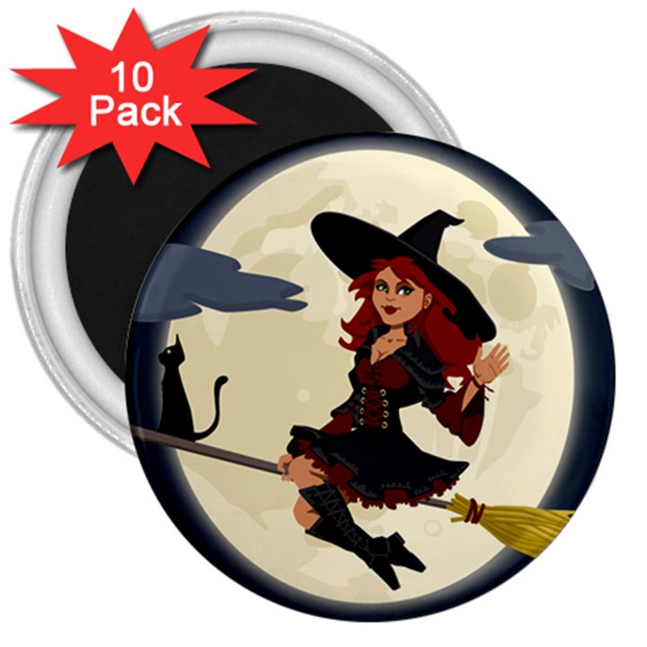 Witch Witchcraft Broomstick Broom 3  Magnets (10 pack) 