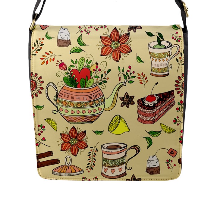 Colored Afternoon Tea Pattern Flap Messenger Bag (L) 