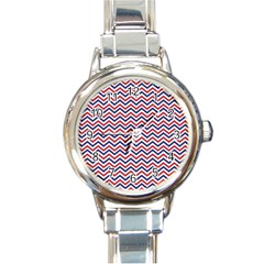 Navy Chevron Round Italian Charm Watch by jumpercat