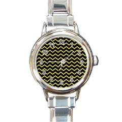 Yellow Chevron Round Italian Charm Watch by jumpercat