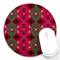 Christmas Colors Wrapping Paper Design Round Mousepads by Fractalsandkaleidoscopes