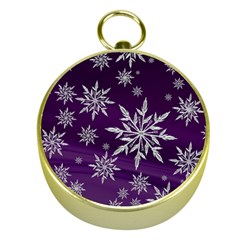 Christmas Star Ice Crystal Purple Background Gold Compasses by BangZart