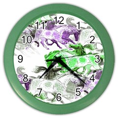 Horse Horses Animal World Green Color Wall Clocks by BangZart