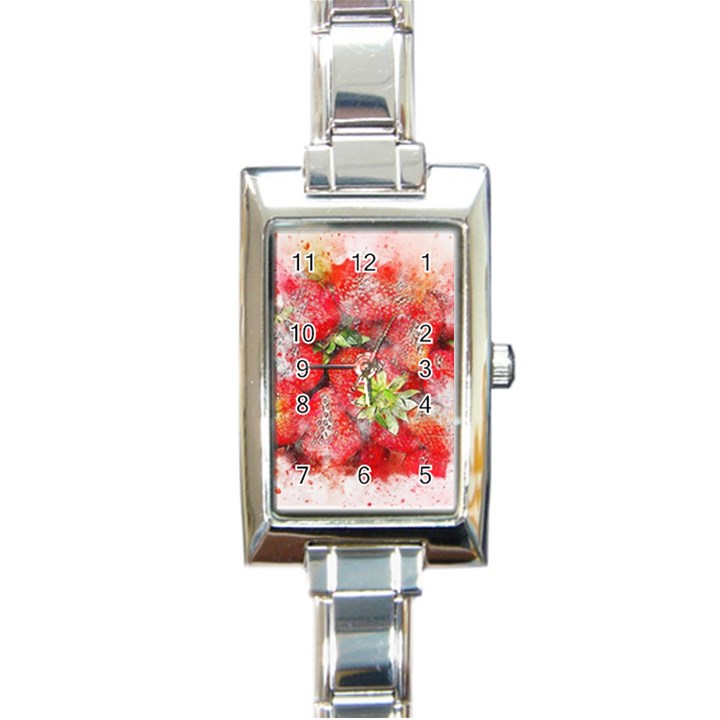 Strawberries Fruit Food Art Rectangle Italian Charm Watch