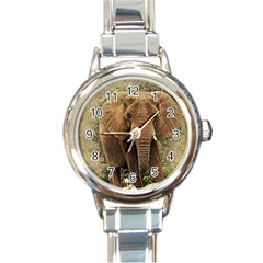 Elephant Animal Art Abstract Round Italian Charm Watch by Celenk