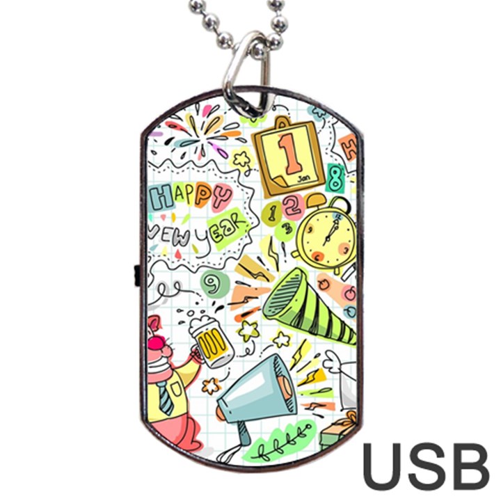 Doodle New Year Party Celebration Dog Tag USB Flash (One Side)