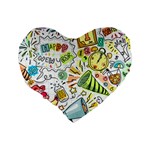 Doodle New Year Party Celebration Standard 16  Premium Heart Shape Cushions Back