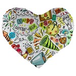 Doodle New Year Party Celebration Large 19  Premium Heart Shape Cushions Front