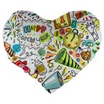 Doodle New Year Party Celebration Large 19  Premium Heart Shape Cushions Back