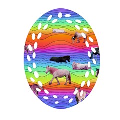 Horses In Rainbow Ornament (oval Filigree) by CosmicEsoteric