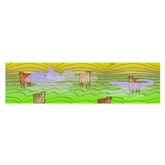 Cows And Clouds In The Green Fields Satin Scarf (oblong) by CosmicEsoteric