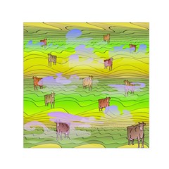 Cows And Clouds In The Green Fields Small Satin Scarf (square) by CosmicEsoteric