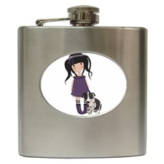 Dolly Girl And Dog Hip Flask (6 Oz) by Valentinaart