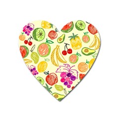 Cute Fruits Pattern Heart Magnet by paulaoliveiradesign