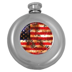 American Flag Usa Symbol National Round Hip Flask (5 Oz) by Celenk